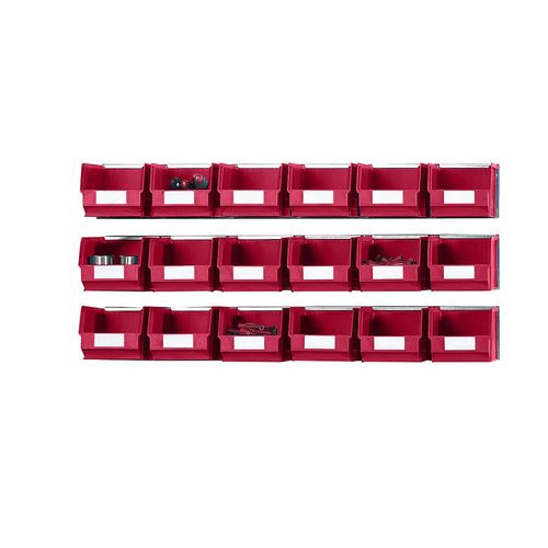 4053133005783 - Einhängeschienen-Set mit Sichtlagerkästen 3 Schienen 18 Kästen rot kaiserkraft 4053133005783 - Einhängeschienen-Set mit Sichtlagerkästen 3 Schienen 18 Kästen rot kaiserkraft