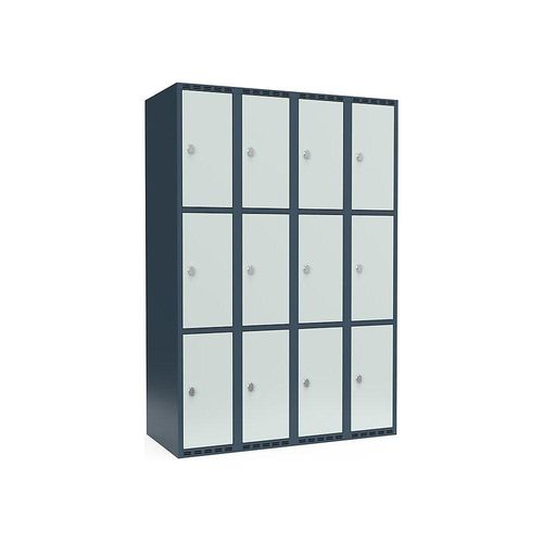 7042424817201 - 3er-Schließfachschrank Fydor 4 Abteile blaugrau   lichtgrau B 1200 mm 4 Abteile flache Dachform Vorhängeschloss kaiserkraft