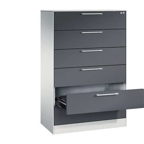 4065714461871 - Karteischrank ASISTO Höhe 1292 mm mit 6 Schüben DIN A5 quer lichtgrau schwarzgrau C+P