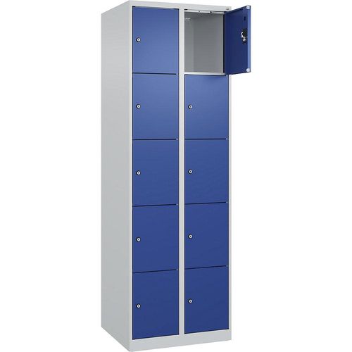 4068192003304 - 5er-Schließfachschrank Evolo PLUS 2 Abteile lichtgrau   enzianblau B 600 mm 10 Fächer mit Bodengleitern Zylinderschloss kaiserkraft