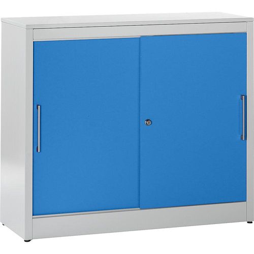 4250633324653 - mauser Schiebetürschrank Sideboard mit 2 Fachböden HxBxT 1040 x 1200 x 420 mm lichtgrau   lichtblau