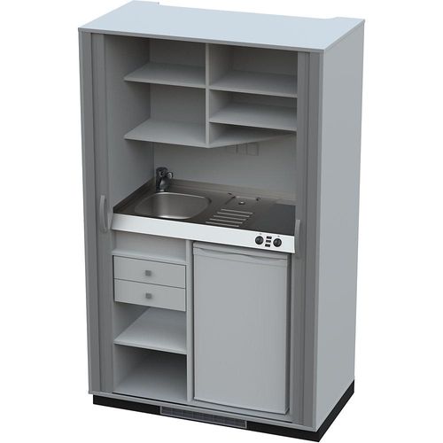 4021177249708 - Schrankküche mit Jalousiefront 2 Glaskeramikkochfelder Becken links grau anthrazit 1956 x 1200 x 650 mm kaiserkraft