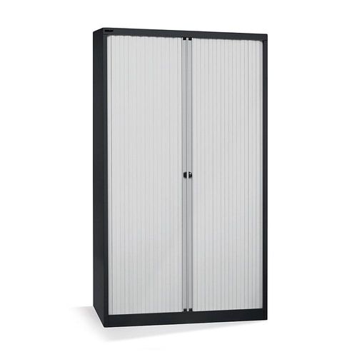 5020073413007 - BISLEY Euro-Rollladenschrank Breite 1200 mm 4 Fachböden tiefschwarz   lichtgrau