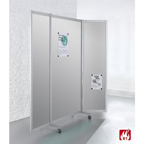 4260222866594 - Mobile Faltstellwand schwer entflammbar Alurahmen Tafelfläche magnetisch HxBxT 1900 x 2000 x 450 mm silber kaiserkraft