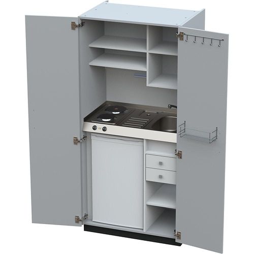 4021176312212 - Schrankküche mit Flügeltüren 2 Massekochfelder Becken rechts grau 1956x900x650 mm kaiserkraft