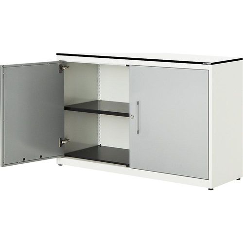 4250633328958 - mauser Flügeltürenschrank HxB 818 x 1200 mm HPL-Vollkernplatte 1 Fachboden reinweiß   weißaluminium   weiß
