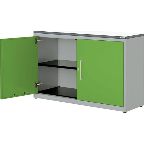 4250633328750 - mauser Flügeltürenschrank HxB 830 x 1200 mm Kunststoffplatte 1 Fachboden weißaluminium gelbgrün weiß 4250633328750 - mauser Flügeltürenschrank HxB 830 x 1200 mm Kunststoffplatte 1 Fachboden weißaluminium gelbgrün weiß