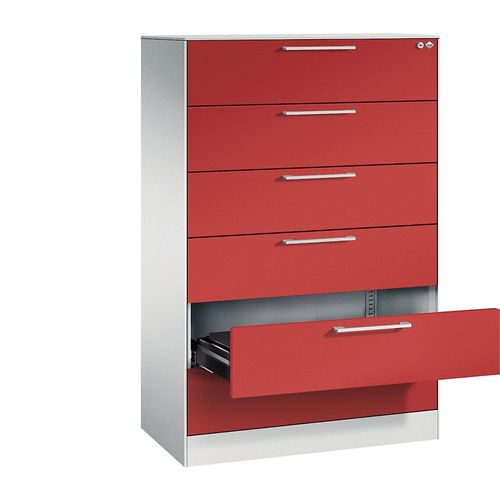4065714461840 - Karteischrank ASISTO Höhe 1292 mm mit 6 Schüben DIN A5 quer lichtgrau feuerrot C+P 4065714461840 - Karteischrank ASISTO Höhe 1292 mm mit 6 Schüben DIN A5 quer lichtgrau feuerrot C+P