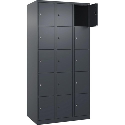 4068192006107 - 5er-Schließfachschrank Evolo PLUS 3 Abteile grau B 900 mm 15 Fächer mit Bodengleitern Zylinderschloss kaiserkraft
