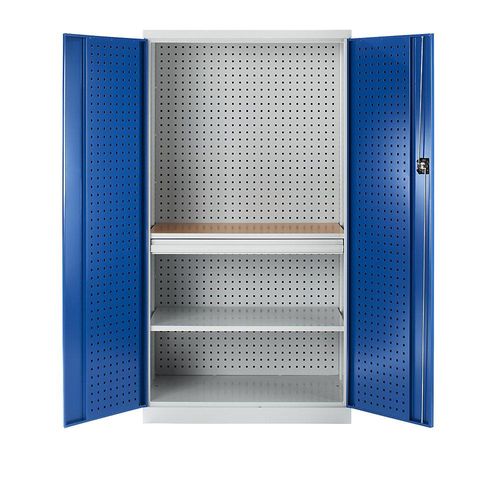 4061753283856 - Werkzeugschrank mit Lochprägung 1 Schublade 1 Fachboden 1 Arbeitsplatte Türen enzianblau kaiserkraft