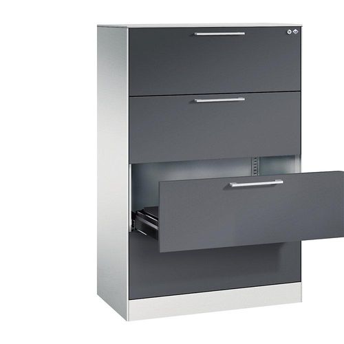4067521785508 - Karteischrank ASISTO Höhe 1292 mm mit 4 Schüben DIN A4 quer lichtgrau schwarzgrau C+P