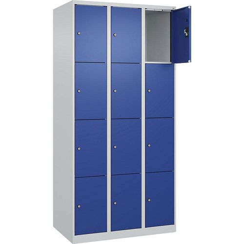 4068192005735 - 4er-Schließfachschrank Evolo PLUS 3 Abteile lichtgrau   enzianblau B 900 mm 12 Fächer mit Bodengleitern Zylinderschloss kaiserkraft