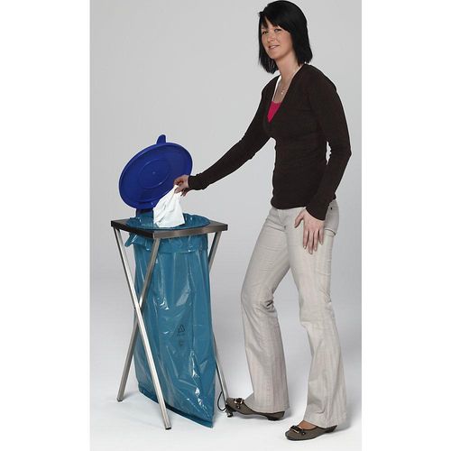 4030695036363 - VAR Hygiene-Müllsackständer aus Edelstahl für Volumen 120 l Pedal zur Deckelöffnung blau