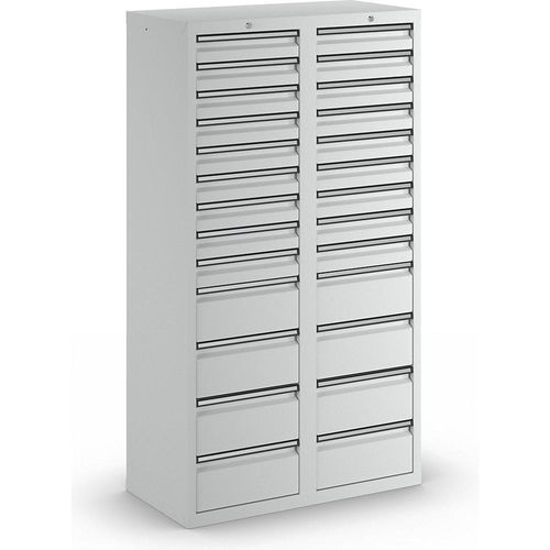 4031068119843 - Schubladenschrank HxBxT 1800 x 1000 x 500 mm 18 Schubladen 100 mm 8 Schubladen 200 mm hoch Korpus und Schubladen grau kaiserkraft