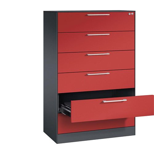 4065714461789 - Karteischrank ASISTO Höhe 1292 mm mit 6 Schüben DIN A5 quer schwarzgrau feuerrot C+P 4065714461789 - Karteischrank ASISTO Höhe 1292 mm mit 6 Schüben DIN A5 quer schwarzgrau feuerrot C+P