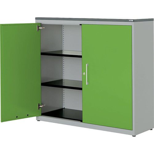 4250633328811 - mauser Flügeltürenschrank HxB 1180 x 1200 mm Kunststoffplatte 2 Fachböden weißaluminium   gelbgrün   weiß