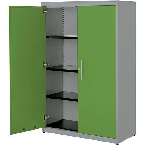 4250633328606 - mauser Flügeltürenschrank HxB 1516 x 1000 mm Stahlplatte 3 Fachböden weißaluminium   gelbgrün   weißaluminium