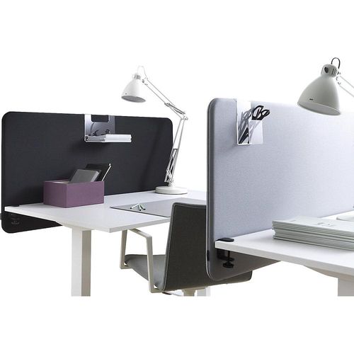 7332835355554 - Akustik-Tischtrennwand Standard mit abgerundeten Ecken Höhe 650 mm Textil Breite 1400 mm schwarz kaiserkraft