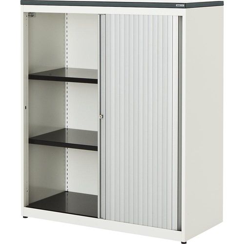 4250633330104 - mauser Querrollladenschrank HxBxT 1180 x 1000 x 432 mm Kunststoffplatte 2 Fachböden reinweiß   alufarben   weiß