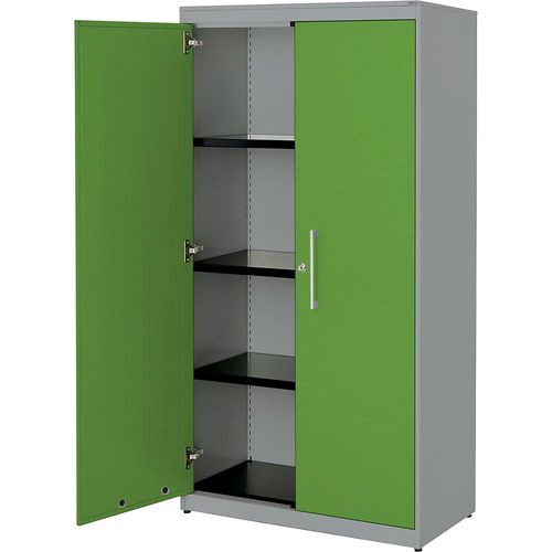 4250633328347 - mauser Flügeltürenschrank HxB 1516 x 800 mm Stahlplatte 3 Fachböden weißaluminium   gelbgrün   weißaluminium