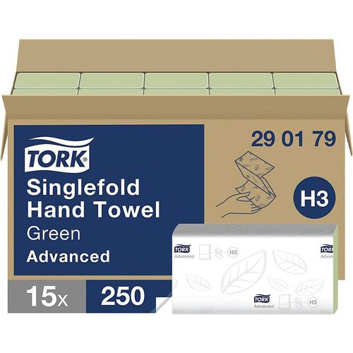 7322540544800 - Tork® Papierhandtücher Advanced 290179 Zick-Zack-Falzung 2-lagig Einzeltuchentnahme 15 Pack á 250 Stück (3750 Blatt) grün
