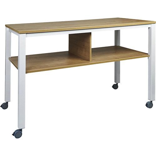 8427951008480 - Multifunktionstisch E2008 fahrbar Gestell weiß Platte Eiche-Dekor kaiserkraft 8427951008480 - Multifunktionstisch E2008 fahrbar Gestell weiß Platte Eiche-Dekor kaiserkraft