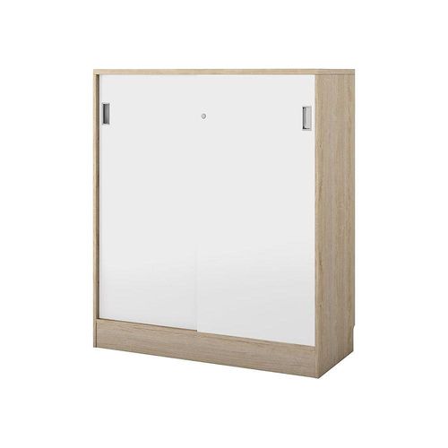 5905745101638 - Schrank Chicago mit Schiebetüren HxBxT 1353 x 1215 x 400 mm Eiche   weiß gebürstet kaiserkraft