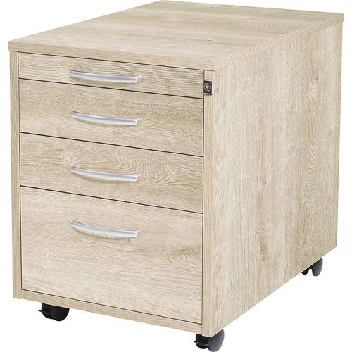 5905745100891 - Rollcontainer Miami 4 Schubladen HxBxT 550 x 420 x 600 mm Eiche kaiserkraft