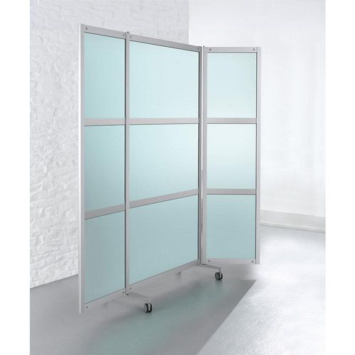 4260222866617 - Mobile Faltstellwand schwer entflammbar Alurahmen mit ESG-Sicherheitsglas HxBxT 1900 x 2000 x 450 mm satiniert kaiserkraft