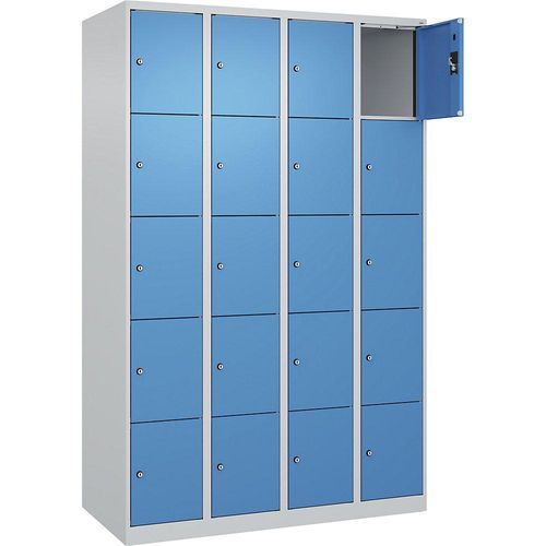 4068192008538 - 5er-Schließfachschrank Evolo PLUS 4 Abteile lichtgrau   lichtblau B 1200 mm 20 Fächer mit Bodengleitern Zylinderschloss kaiserkraft