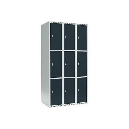 7042423058551 - 3er-Schließfachschrank Fydor 3 Abteile lichtgrau   grau B 900 mm 3 Abteile flache Dachform Vorhängeschloss kaiserkraft