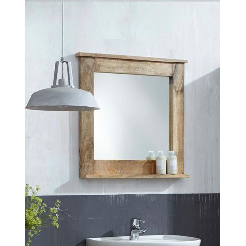 4055195259005 - Spiegel Frigo beige (natur) B H T 70cm x 69cm x 9cm Struktur Glas Mangoholz im Antik-Look mit Ablage Shabby Chic Vintage B70cm H69cm T9cm
