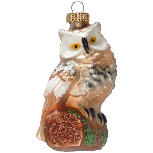 0024762922028 - Christbaumschmuck KREBS GLAS LAUSCHA CBK92202 Weihnachtsdeko Christbaumschmuck braun (braun weiß) B5cm H5cm T9cm Glas Weihnachtsbaumschmuck Eule aus Glas