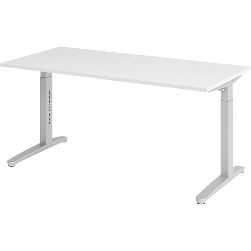 4032062169520 - eurokraft pro ANNY - Schreibtisch mit C-Fußgestell höhenverstellbar 650 - 850 mm Breite 1600 mm weiß   alusilber