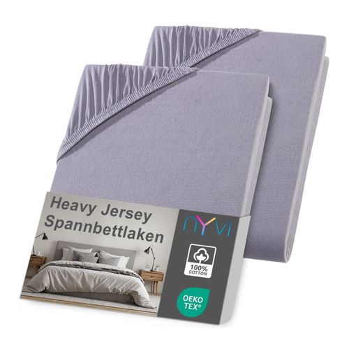4255636637861 - NYVI Spannbettlaken DreamScience Heavy Jersey - Spannbetttuch Formstabil 160g m² Rundum-Gummizug Bügelfrei Farbegrau Größe180 - 200x220 + 40 cm Boxspringbett (2er Pack)