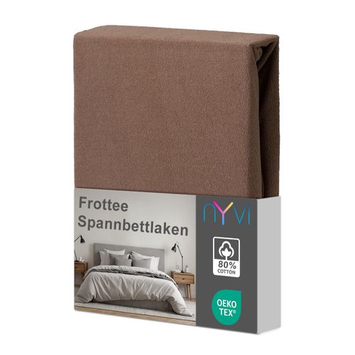 4255636634303 - NYVI Spannbettlaken DreamScience Frottee - Warm und Kuschelig hohe Feuchtigkeitsaufnahme schnell trocknend - Frottier Spannbetttuch Bettlaken Farbenougat Größe180 - 200x220 + 40 cm Boxspringbett