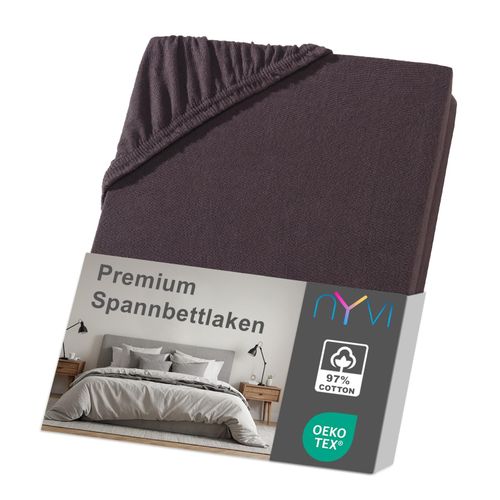 4255636633917 - NYVI Spannbettlaken DreamScience Premium - Komfort Spannbetttuch 190g m² Einlaufschutz Bügelfrei mit Gummizug Farbebraun Größe180 - 200x220 + 40 cm Boxspringbett