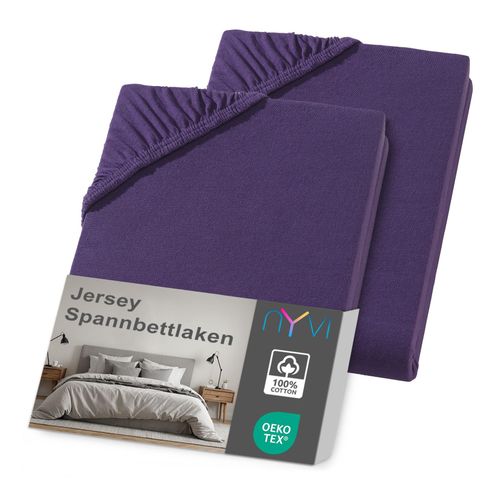4255636635652 - NYVI Jersey Spannbettlaken DreamScience für Matratzen bis 22 cm Höhe - Weich & Anschmiegsam Rundumgummizug Bügelfrei Farbeaubergine Größe90x200 - 100x200 cm (2er Pack)