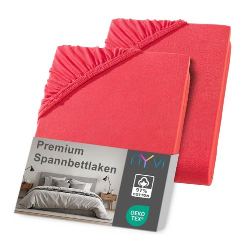 4255636638868 - NYVI Spannbettlaken DreamScience Premium - Komfort Spannbetttuch 190g m² Einlaufschutz Bügelfrei mit Gummizug Farberot Größe180 - 200x220 + 40 cm Boxspringbett (2er Pack)