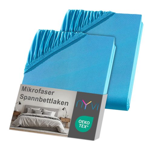 4255636636956 - NYVI Spannbettlaken DreamScience Mikrofaser - Weich & Anschmiegsam Rundumgummizug Bügelfrei Farbetürkis Größe140x200 - 160x200 cm (2er Pack)