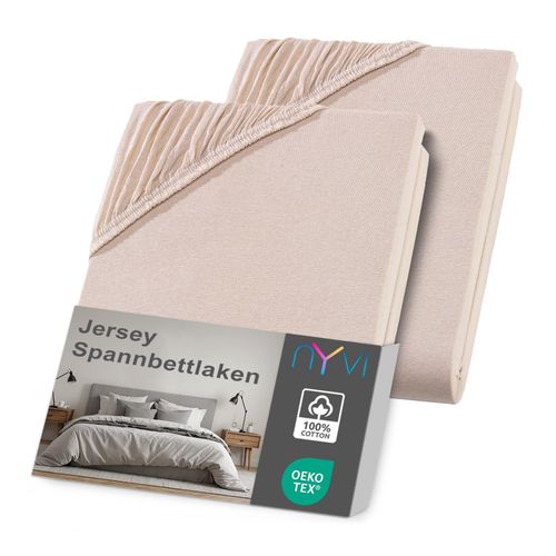 4255636636031 - NYVI Jersey Spannbettlaken DreamScience für Matratzen bis 22 cm Höhe - Weich & Anschmiegsam Rundumgummizug Bügelfrei Farbebeige Größe140x200 - 160x200 cm (2er Pack) 4255636636031 - NYVI Jersey Spannbettlaken DreamScience für Matratzen bis 22 cm Höhe - Weich & Anschmiegsam Rundumgummizug Bügelfrei Farbebeige Größe140x200 - 160x200 cm (2er Pack)