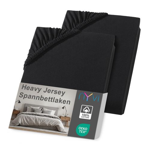 4255636638219 - NYVI Spannbettlaken DreamScience Heavy Jersey - Spannbetttuch Formstabil 160g m² Rundum-Gummizug Bügelfrei Farbeschwarz Größe180x200 - 200x200 + 15 cm Topper (2er Pack)