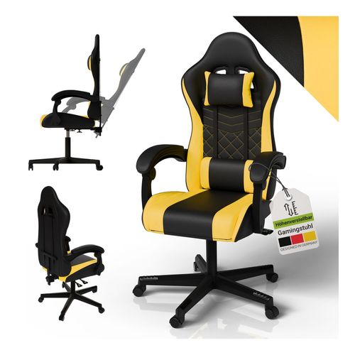 4262437185583 - Gamingstuhl HyperSeat Bürostuhl aus Kunstleder verstellbare Rückenlehne – Schwarz gelb 4262437185583 - Gamingstuhl HyperSeat Bürostuhl aus Kunstleder verstellbare Rückenlehne – Schwarz gelb