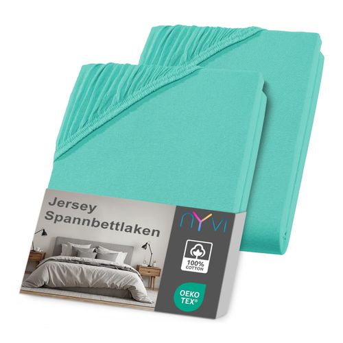 4255636636307 - NYVI Jersey Spannbettlaken DreamScience für Matratzen bis 22 cm Höhe - Weich & Anschmiegsam Rundumgummizug Bügelfrei Farbemint Größe180x200 - 200x200 cm (2er Pack) 4255636636307 - NYVI Jersey Spannbettlaken DreamScience für Matratzen bis 22 cm Höhe - Weich & Anschmiegsam Rundumgummizug Bügelfrei Farbemint Größe180x200 - 200x200 cm (2er Pack)