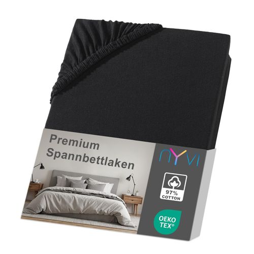 4255636633542 - NYVI Spannbettlaken DreamScience Premium - Komfort Spannbetttuch 190g m² Einlaufschutz Bügelfrei mit Gummizug Farbeschwarz Größe90x200 - 100x200 cm