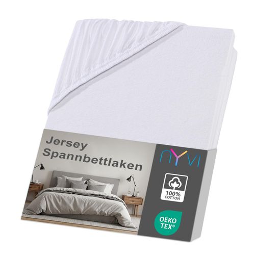 4255636630558 - NYVI Jersey Spannbettlaken DreamScience für Matratzen bis 22 cm Höhe - Weich & Anschmiegsam Rundumgummizug Bügelfrei Farbeweiß Größe90x200 - 100x200 cm
