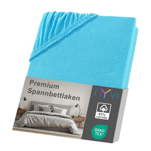 4255636633788 - NYVI Spannbettlaken DreamScience Premium - Komfort Spannbetttuch 190g m² Einlaufschutz Bügelfrei mit Gummizug Farbetürkis Größe180 - 200x220 + 40 cm Boxspringbett