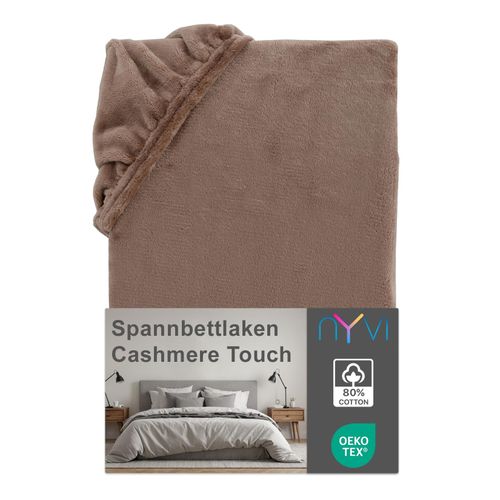 4255636634983 - NYVI Spannbettlaken DreamScience Cashmere Touch Spannbetttuch - Kuschelweiches & Wärmendes Bettlaken für Matratzenhöhe bis zu 22 cm Farbenougat Größe90x200 - 100x200 cm