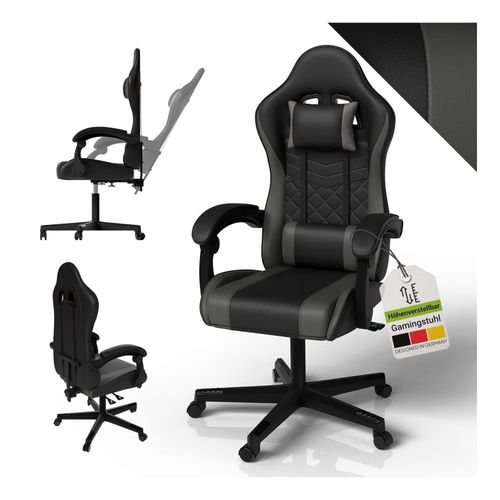 4262437185569 - Gamingstuhl HyperSeat Bürostuhl aus Kunstleder verstellbare Rückenlehne – Schwarz dunkelgrau 4262437185569 - Gamingstuhl HyperSeat Bürostuhl aus Kunstleder verstellbare Rückenlehne – Schwarz dunkelgrau
