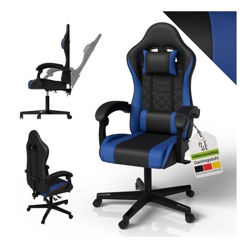 4262437185613 - Gamingstuhl HyperSeat Bürostuhl aus Kunstleder verstellbare Rückenlehne – Schwarz blau